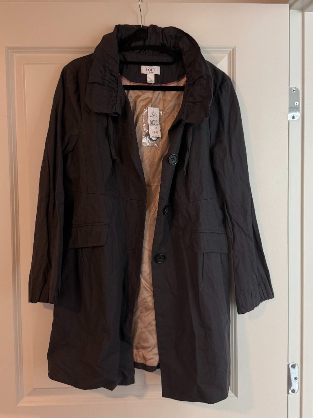 NWT LOFT Petites Black Trench Coat Jacket Size LP